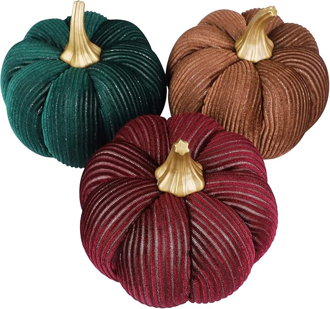 winemana Thanksgiving Decorations Large Artificial Pumpkins, Set of 3 Green Brown Purple Lint Pum... | Amazon (US)