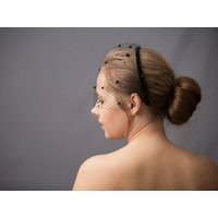 Beaded Birdcage Veil, Short Black Veil For Brides, Fascinator Headband Wedding Guest With Bandeau Bachelorette Voilette | Etsy (US)