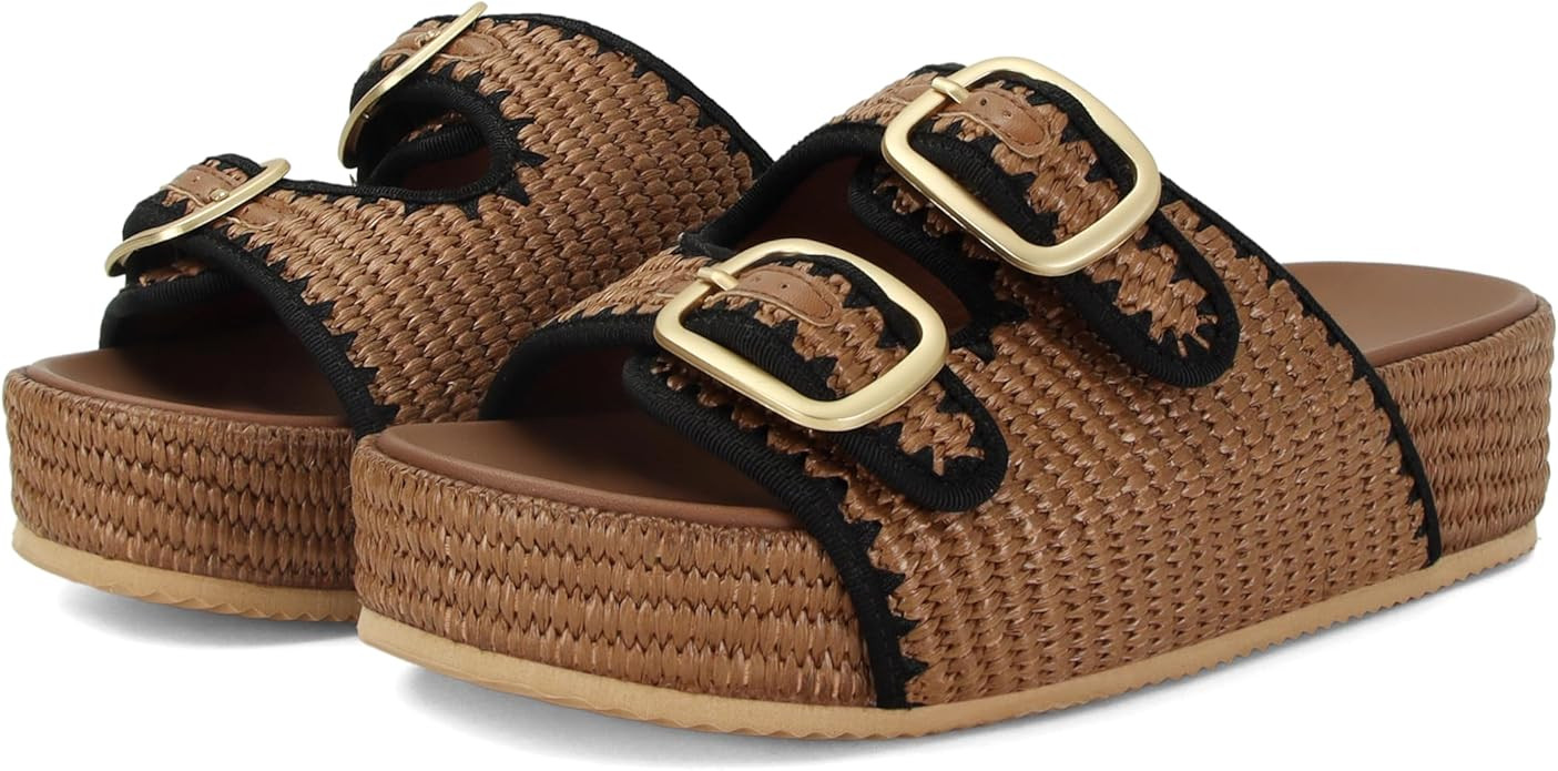 Raffia Sandals for Women Platform Slide Sandals Espadrille Adjustable Double Buckle Summer Comfor... | Amazon (US)