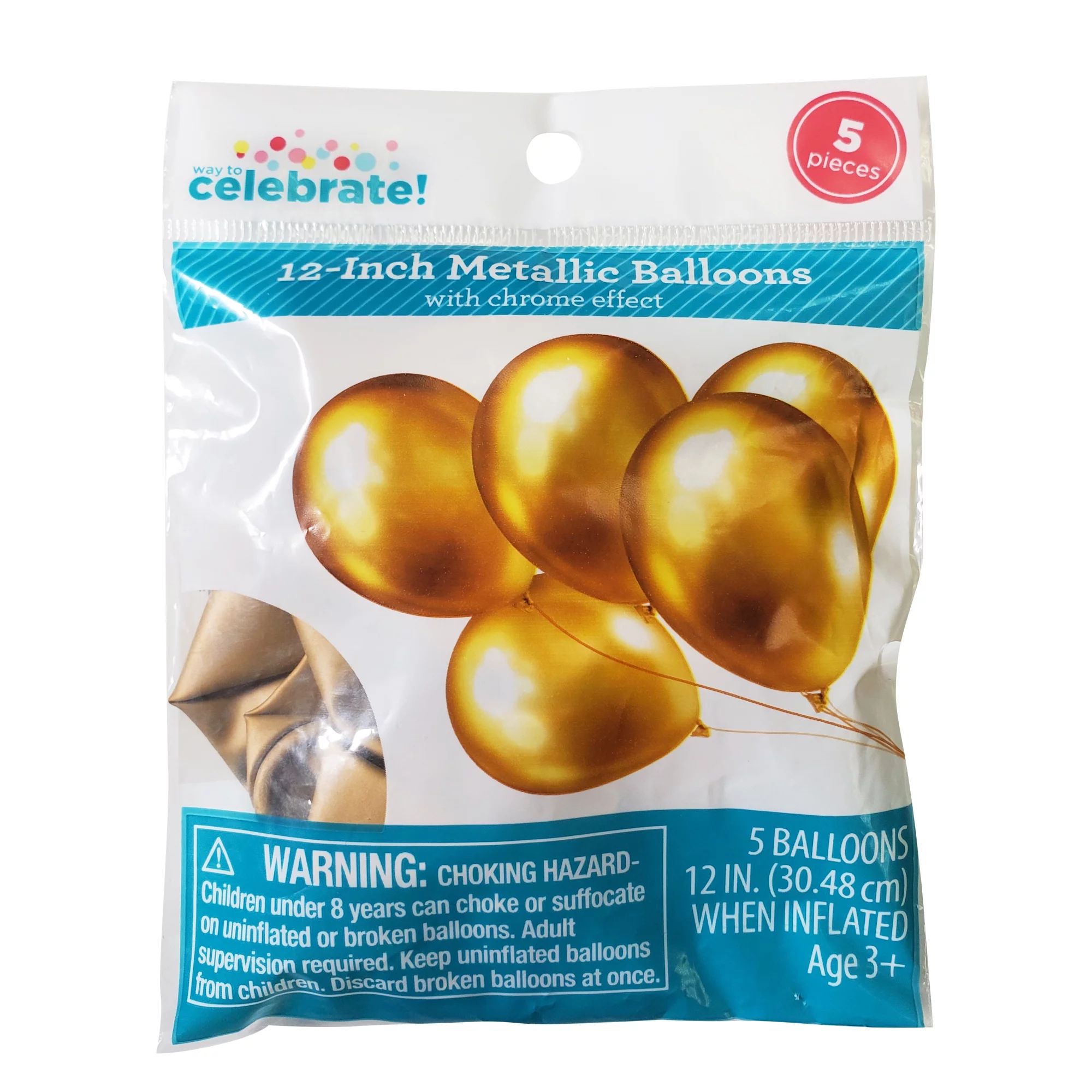 Way to Celebrate! 12 inch Birthday Party Toys and Accessories, Gold Glossy Metallic Balloons, 5 C... | Walmart (US)