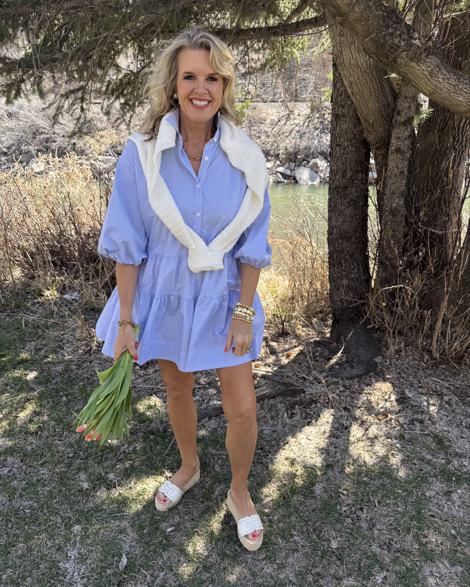 Crushing on blue💙

This darling coastal pinstripe blue and white 3 tired button detail balloon sleeve dress by Elan is so cute and easy to style dressed up or worn casual with flip flops or white leather tennis shoes .

I’ve paired it with Sam Edelman raffia slide wedges  perfect for Spring and Summer 

A white ladies cardigan over my shoulders 

Arm candy bracelet stack a mixture of Allie & Bess and lisi lurch  

And on the other arm 3 gold water proof bracelets by Abbots Lyon with my code you can buy 1 get one  

Earrings by Lisi lurch 


#LTKFindsUnder100 #LTKOver40 #LTKStyleTip