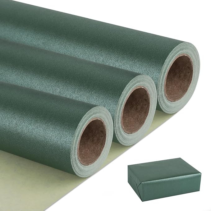 NESCCI Dark Green Matte Wrapping Paper,Solid Color Pearly-Lustre Paper-3 Roll,17 Inches X 32.8 Fe... | Amazon (US)