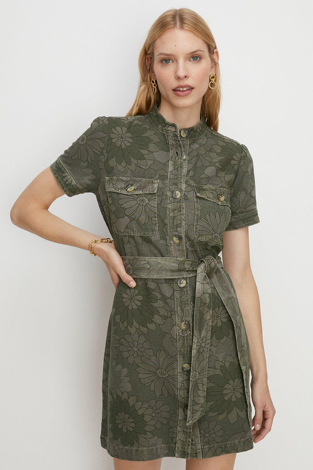 Floral Printed Canvas Utility Dress | Oasis UK & IE