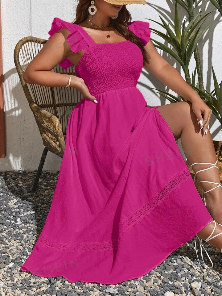 SHEIN VCAY Plus Size Women's Fashionable Asymmetrical Design Short Sleeve Midi Dress | SHEIN