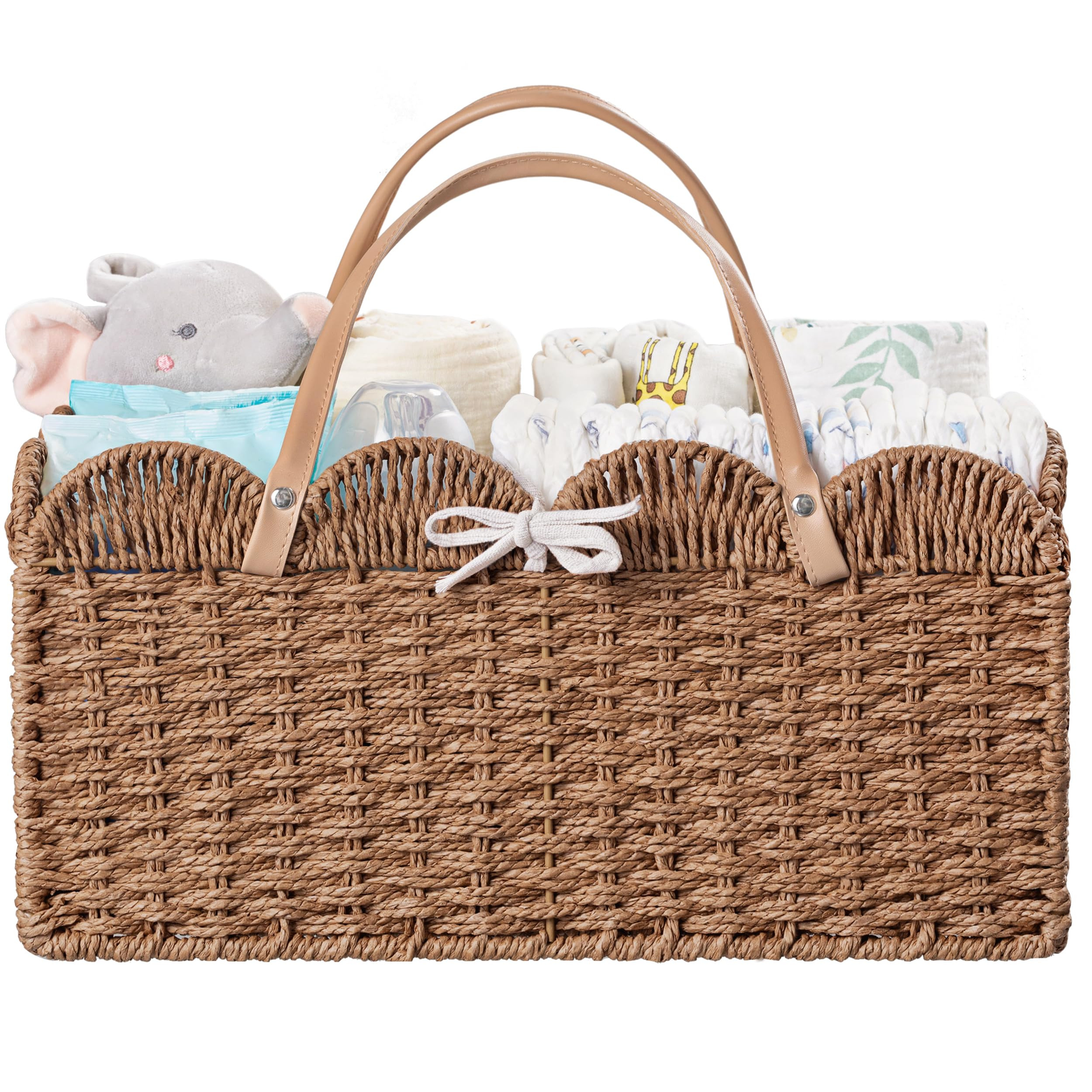 HBlife Large Baby Diaper Caddy, Paper Rope Storage Baskets Nursery Bin with Removable Divider, Po... | Amazon (US)