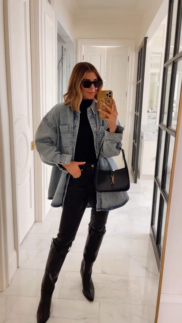 Denim shacket fits tts wearing size small