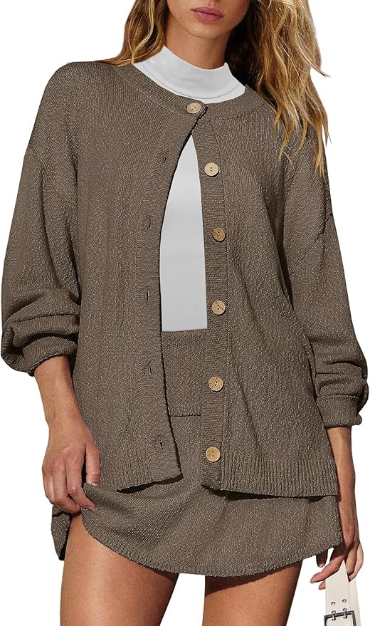 Panadila Womens Sweater Skirt Set 2 Piece Outfits Sweater Skort Set Lounge Cardigan and Knit Skir... | Amazon (US)