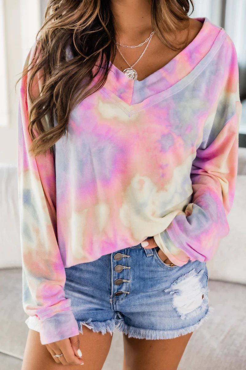 Eternal Love Tie Dye Pullover Pink | The Pink Lily Boutique