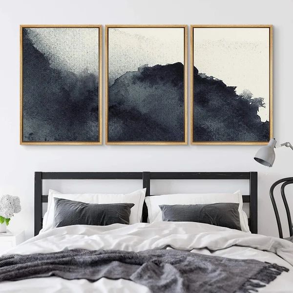 3 Panels Abstract Zen Ink Canvas - 3 Piece Floater Frame Print on Canvas | Wayfair North America