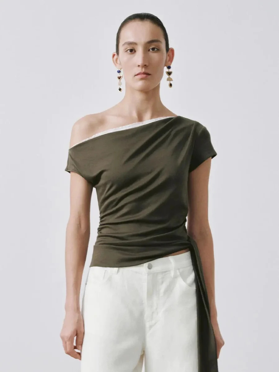 One Shoulder Ruched T-Shirts | Urban Revivo