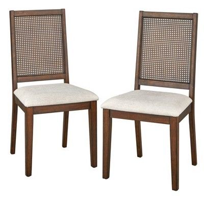 Set of 2 Westbury Cane Style Back Dining Chairs Walnut/Cream - Buylateral: Rubberwood Frame, Linen Upholstery | Target