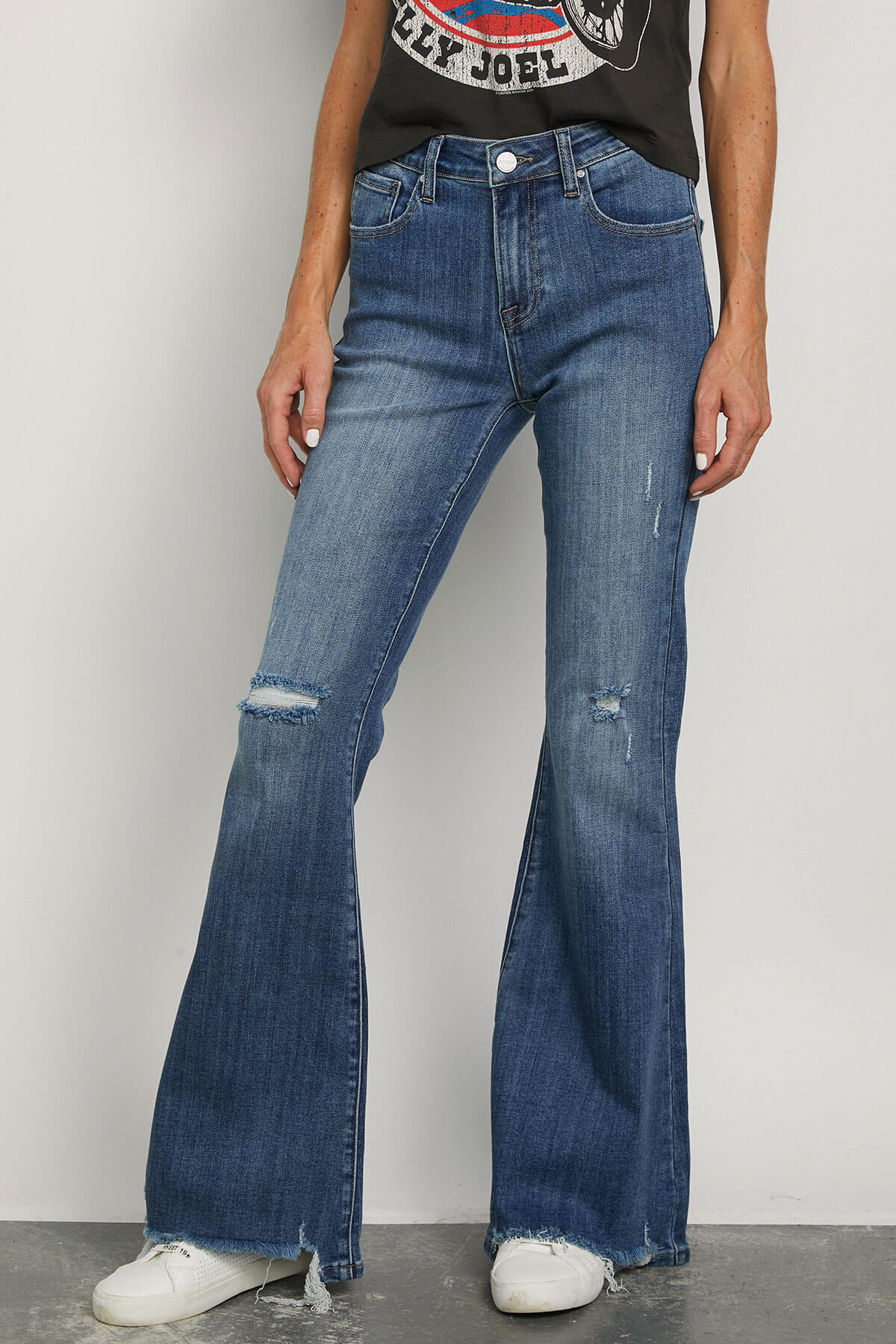 Risen Flare Front Hem Distressed Jeans | Social Threads