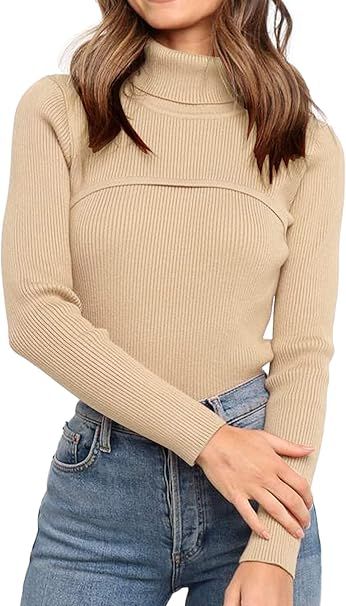 PRETTYGARDEN Women’s Turtleneck Knit Sweater Long Sleeve Soft Classic Fit Pullover Tops | Amazon (US)