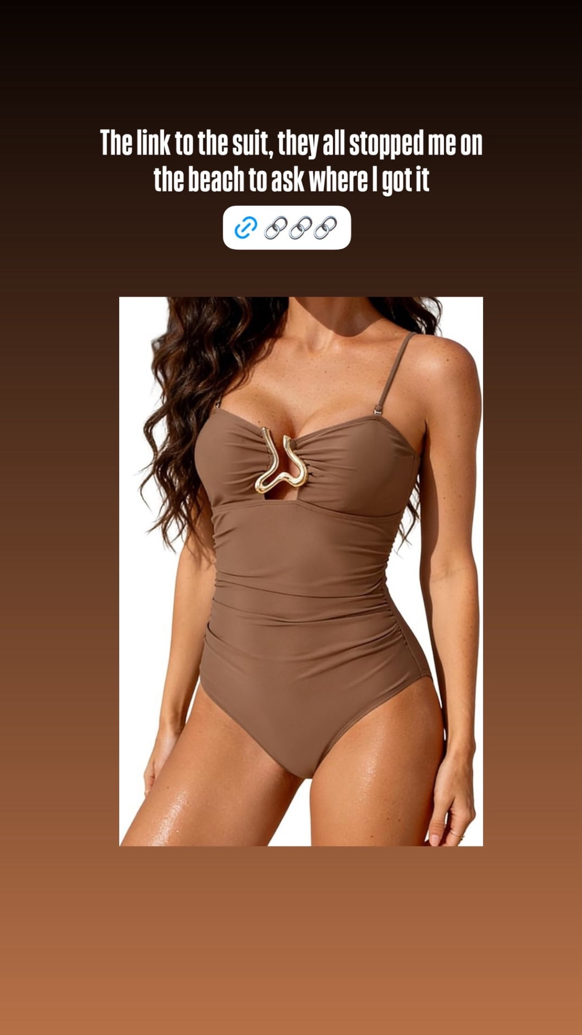 Prettiest and totally unique, gold detail to make this a stunning statement swimsuit! 💫🤎☀️

Ruched sides/stomach and pretty full coverage on the booty! 

•• I size up to a medium in all of my swimsuits ￼

Spring break outfit, beach outfit inspo, one piece swimsuit, , swimwear over 40, Amazon, Amazon fashion ￼

#LTKSwim #LTKOver40 #LTKTravel