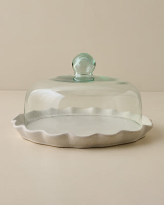 French White Ruffle Cake Plate + Dome | Magnolia