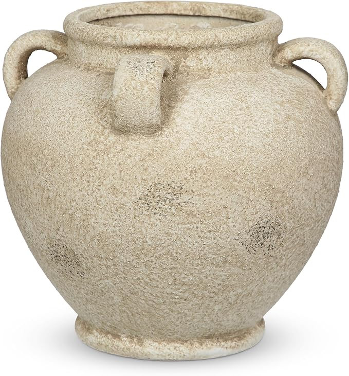 Rustic Ceramic Vase with Handles – Antique-Style Beige Farmhouse Pottery Decorative Urn for Tab... | Amazon (US)