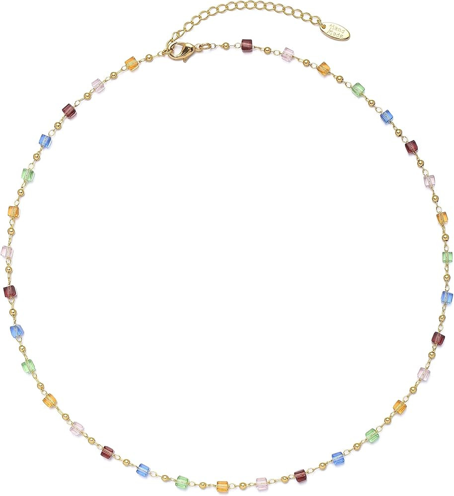 Beaded Choker Necklaces, Handmade Healing Crystal Stone Choker Colorful Bohemian Gemstone Necklac... | Amazon (US)