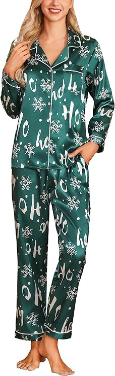 Samring Women's Silk Satin Pajamas Set Long Sleeve Button Down Sleepwear 2 Piece Pjs Lounge Set S... | Amazon (US)