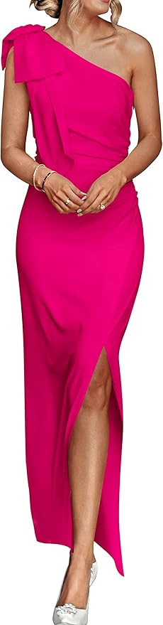PRETTYGARDEN Women's Summer One Shoulder Long Formal Dresses Sleeveless Ruched Bodycon Wedding Gu... | Amazon (US)