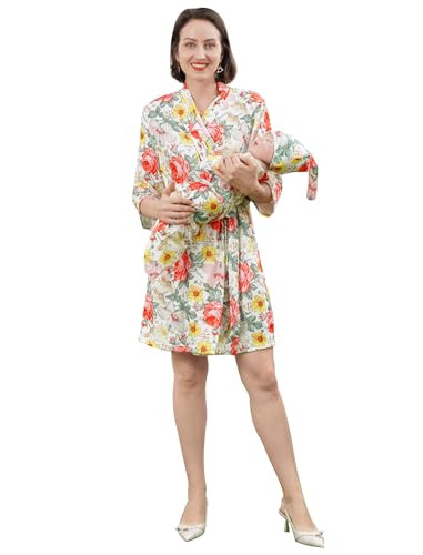 Mommy and Me Robe and Swaddle Set Floral Print Maternity and Baby Matching Hospital Labor Delivery Swaddling Wrap Blanket Dress with Headband Hat for Mom and Girl Boy 4pcs Outfit Pink Floral L/XL | Amazon (US)