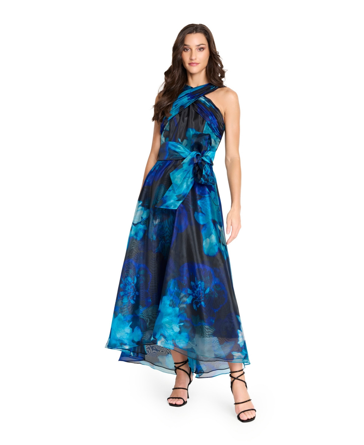Tahari Asl Women's Printed Organza Cross Neck Midi Dress - BLACK SAPPHIRE | Macy's
