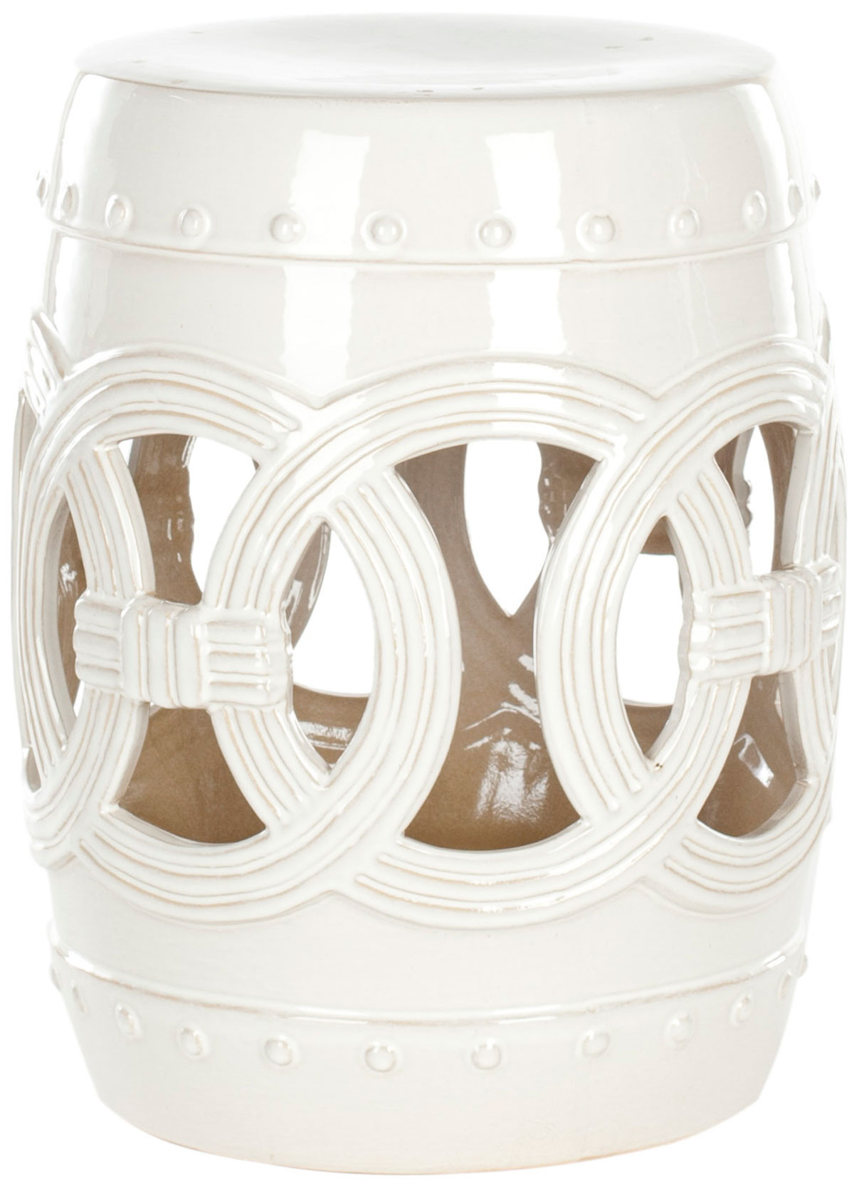 White Ceramic Double Coin Stool | 1stopbedrooms