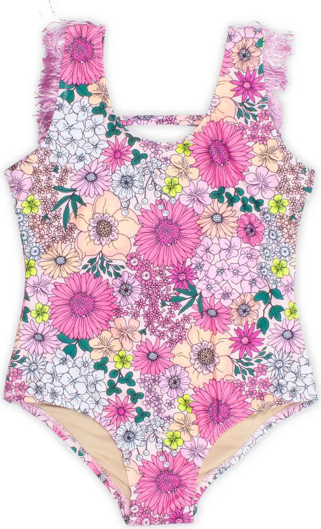 Kids' Floral Print Fringe One-Piece Swimsuit | Nordstrom