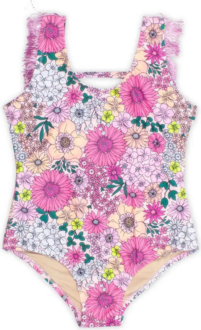 Kids' Floral Print Fringe One-Piece Swimsuit | Nordstrom