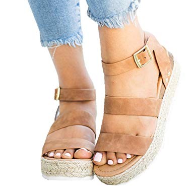 Ymost Womens Wedges Sandal Open Toe Ankle Strap Trendy Espadrille Platform Sandals Flats | Amazon (US)