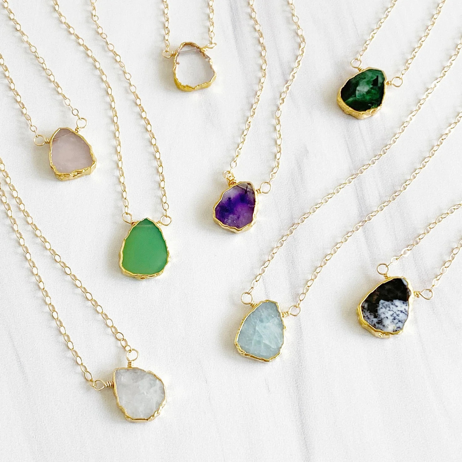 Dainty Gemstone Slice Necklace in Gold | Rustic Gem Jewelry
