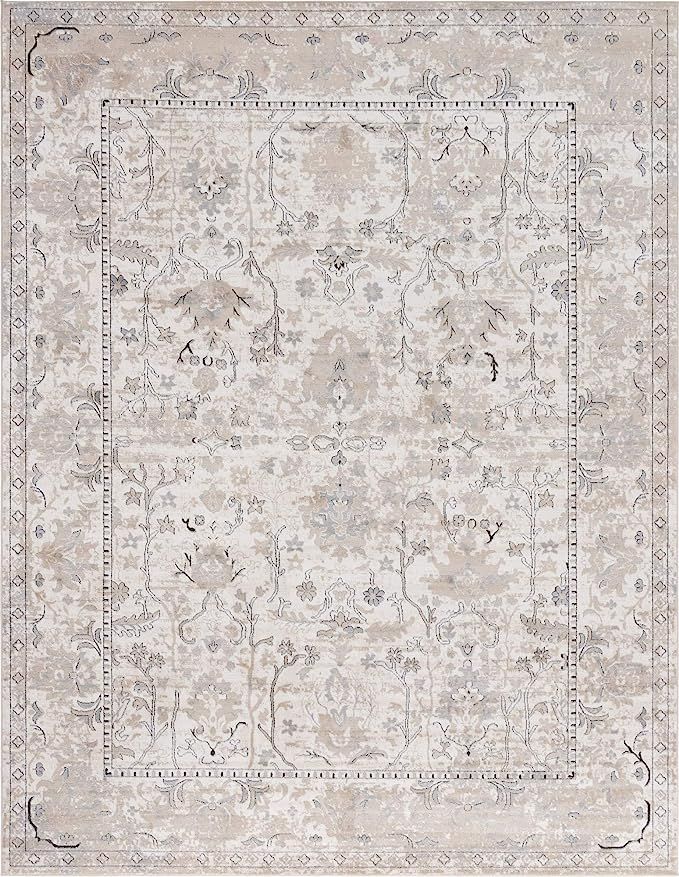 Unique Loom Portland Collection Area Rug - Central (10' x 13' 1" Rectangle, Ivory/ Gray) | Amazon (US)