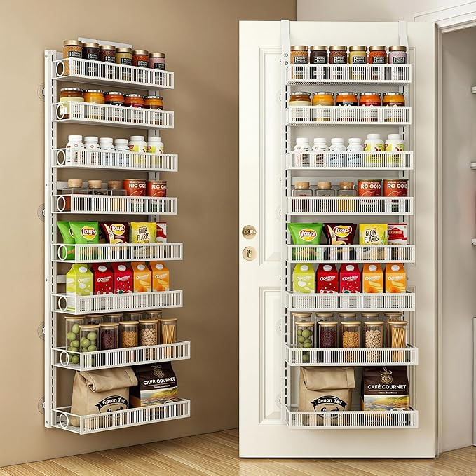 Over the Door Pantry Organizer 8 Tier Hanging or Wall Mounted Spice Rack with Adjustable Basket,H... | Amazon (US)