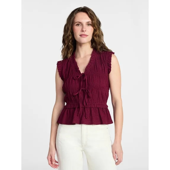 Time and Tru Women's Textured Tie Front Top, Sizes XS-XXXL | Walmart (US)