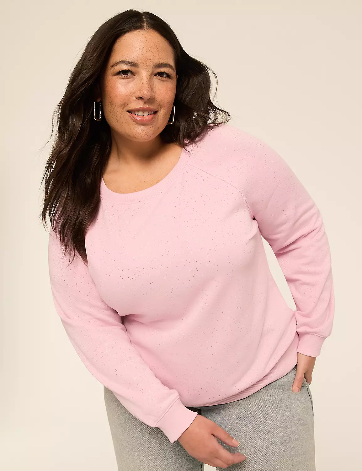 Sparkle Knit Long-Sleeve Crew-Neck Sweatshirt | Lane Bryant (US)