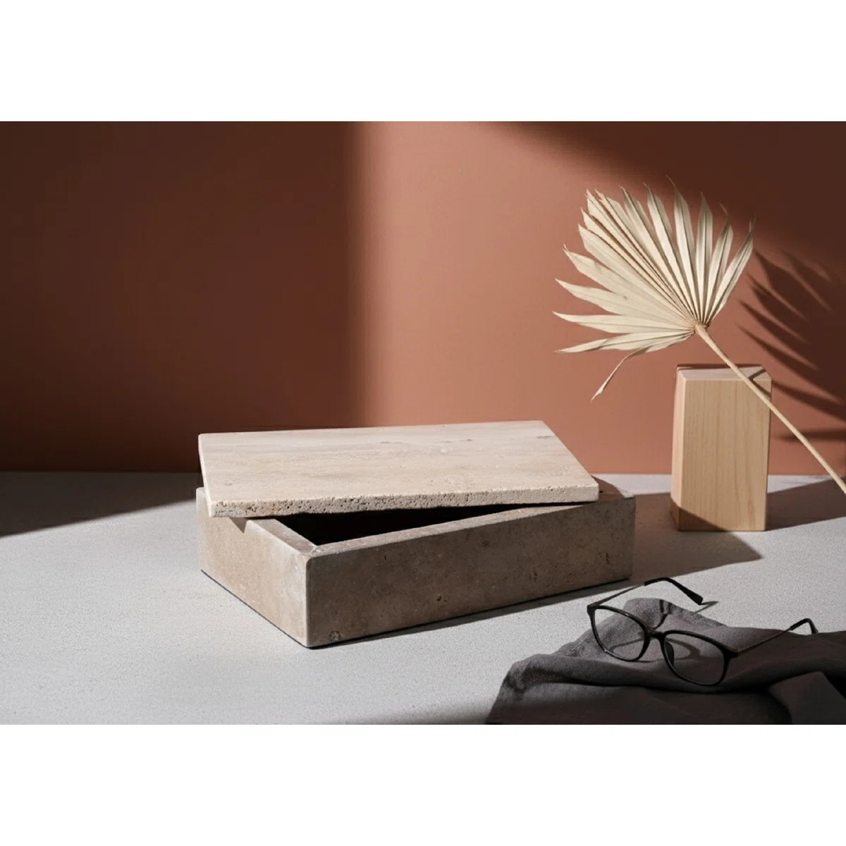Travertine Rectangle Box Large Cream | Wayfair North America