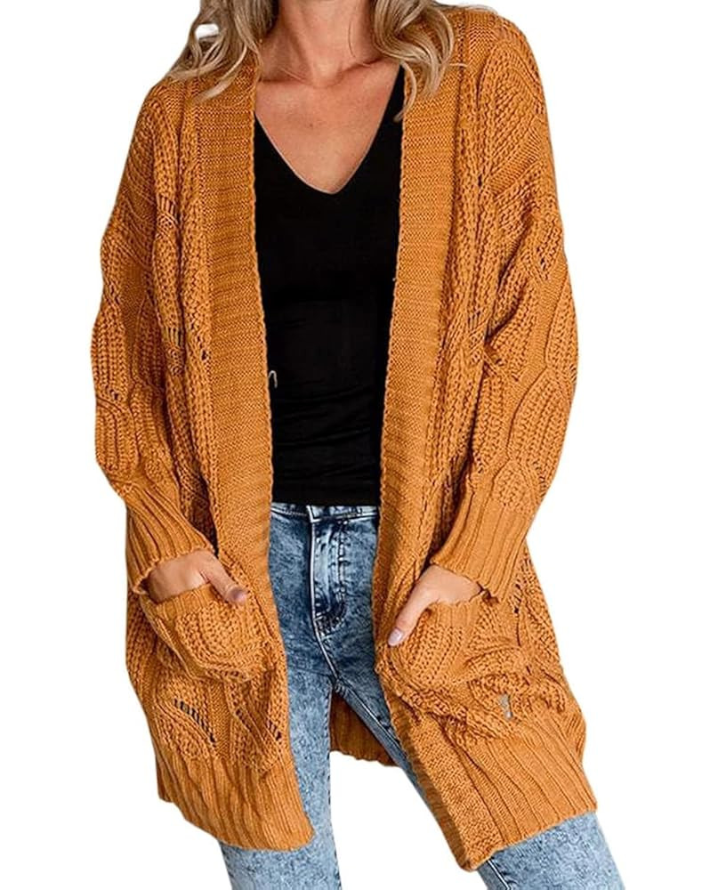 Miladusa Women's Cardigan Sweaters Long Sleeve Plus Size Solid Cable Knit Open Front Outerwear wi... | Amazon (US)