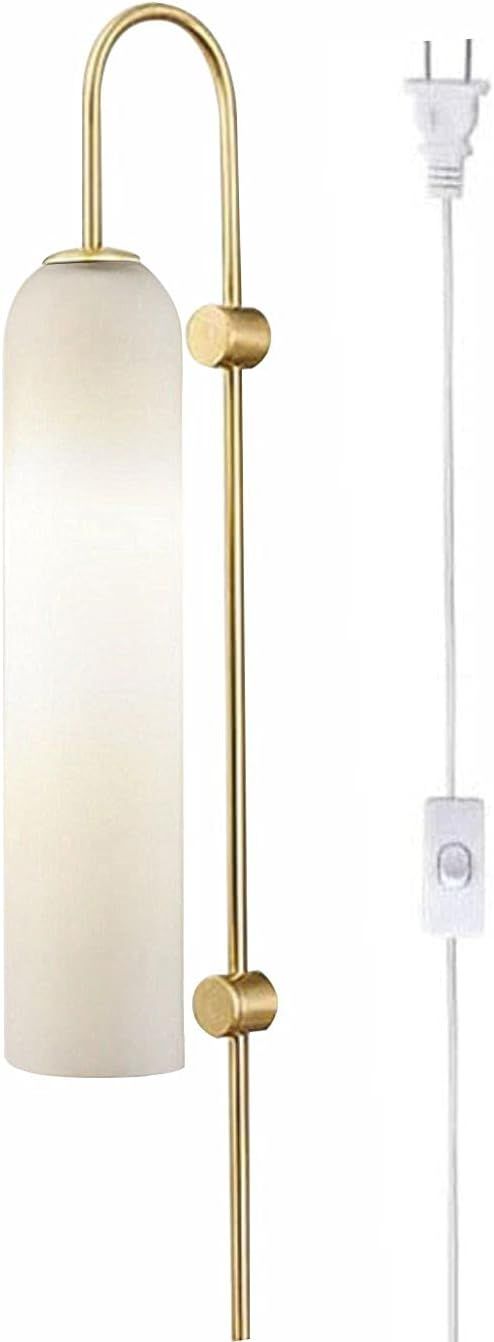 BOKT Plug in Mid Century Modern 1-Light Wall Mounted Light Brushed Gold White Glass Wall Sconce L... | Amazon (US)