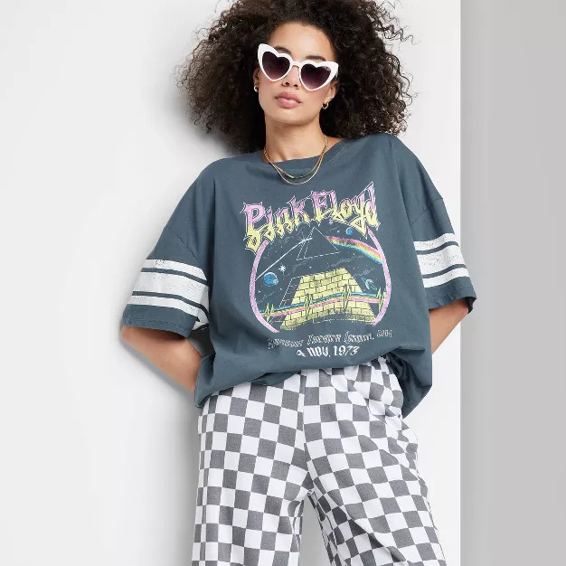 Women's Ascot + Hart Pink Floyd Short Sleeve Oversized Graphic T-Shirt - Gray | Target