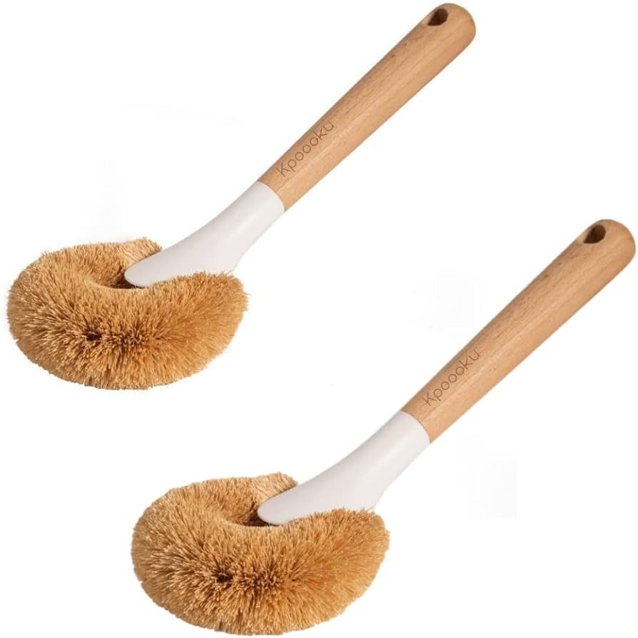 Kpoooku Pot Brush for Cleaning-2Pack Natural Coconut Fiber Washing Brushes with Wooden Handle | Amazon (US)