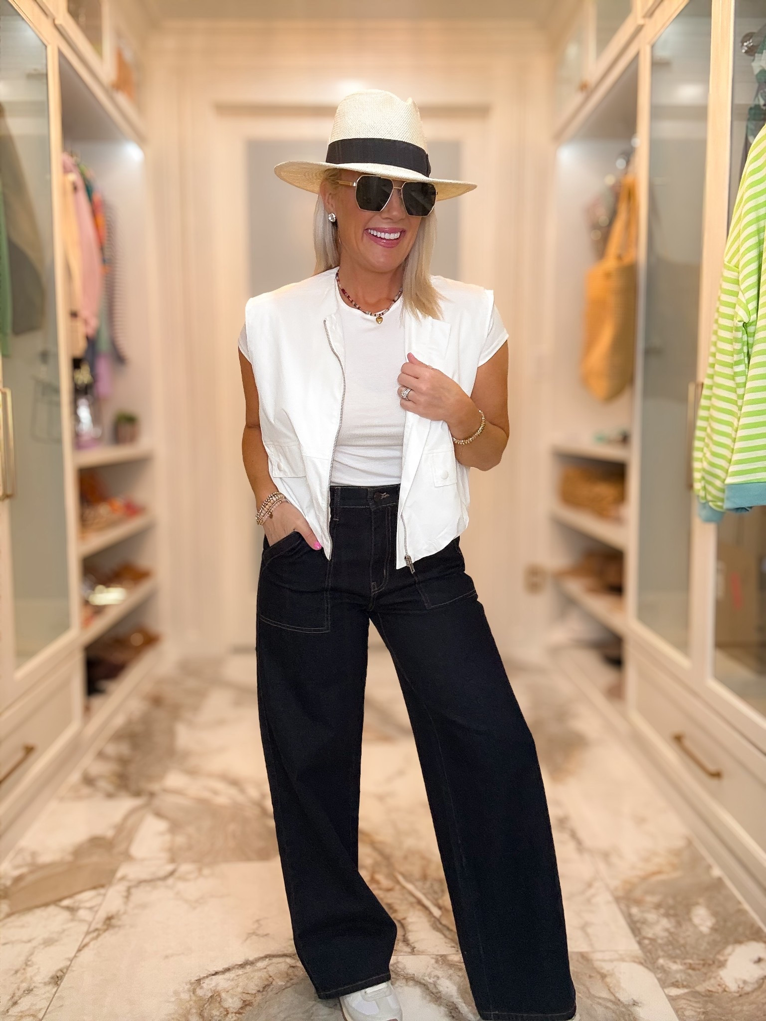 Class chic outfit inspo for any outdoor activity 
Walmart denim - size 6
White vest - small