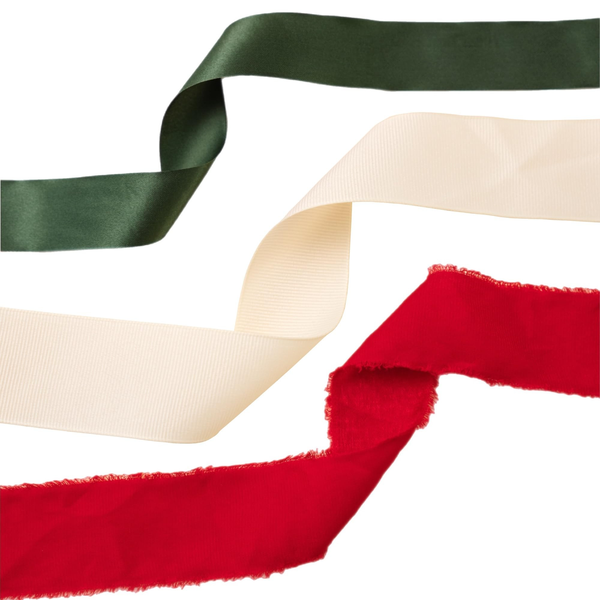 Christmas Gift Wrapping Ribbon Set, 3 Rolls, 60 Yards Total, Red Frayed Velvet, Green Satin & Cre... | Amazon (US)