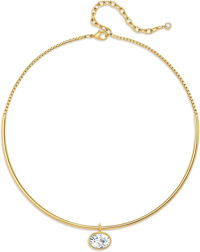 Gold Choker Necklace Dainty 14K Gold Plated Collar Necklace with Cubic Zircon Pendant Necklaces F... | Amazon (US)