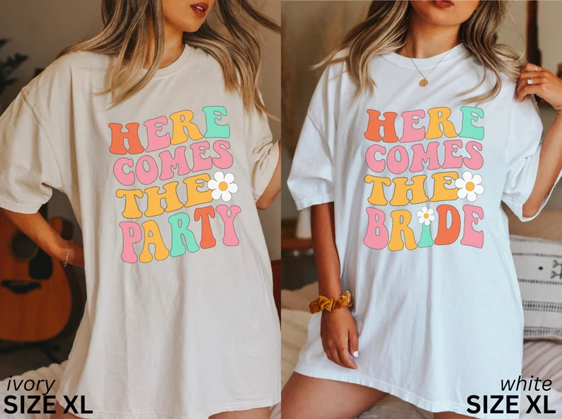 Retro Bachelorette Shirts, Here Comes the Bride, Here Comes The Party, Comfort Colors Retro Groov... | Etsy (US)