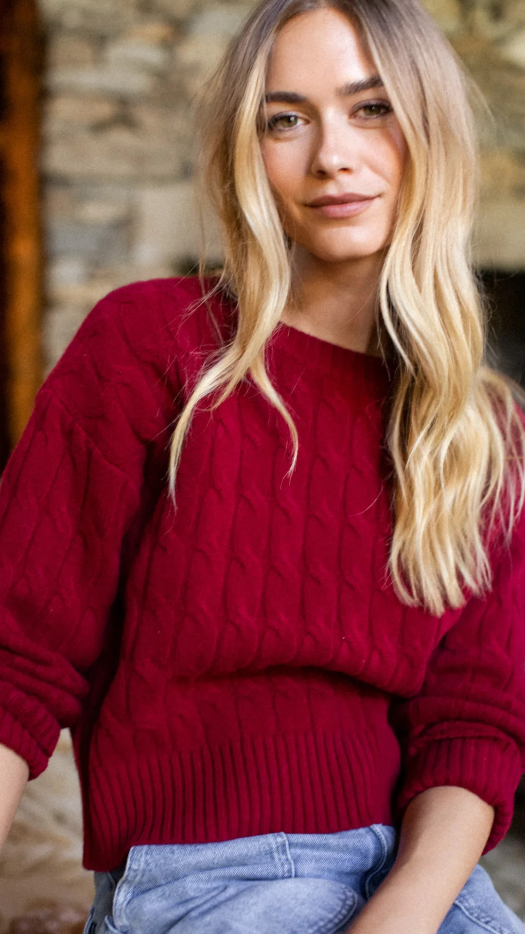 Slouchy Cable Knit Cashmere Sweater - Cranberry | Marea