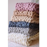 Chunky Blanket, 100% Merino Wool Giant Arm Knit Knitted Heavy 100 Blanket Throw | Etsy (US)