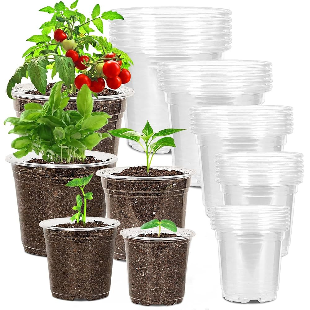 30 Pack 3.5/4/5/6/7 Inch Clear Nursery Pots with Drainage Holes, Transparent Plastic Pots for Pla... | Amazon (US)