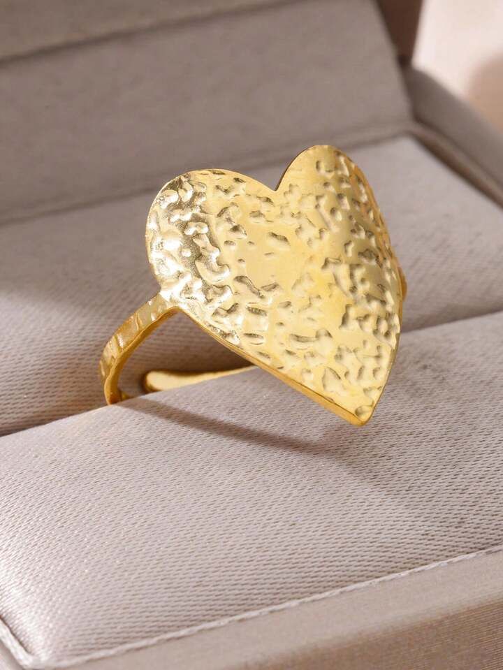 1pc Stainless Steel Love Heart Shaped Open Ring For Women, Irregular Pattern | SHEIN