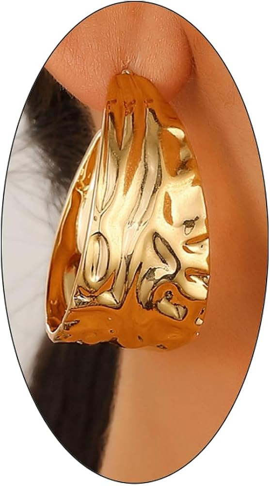 Chunky Gold Hammered Hoop Earrings for Women, Charm Big Circle Statement Drop Earrings Fashion Th... | Amazon (US)