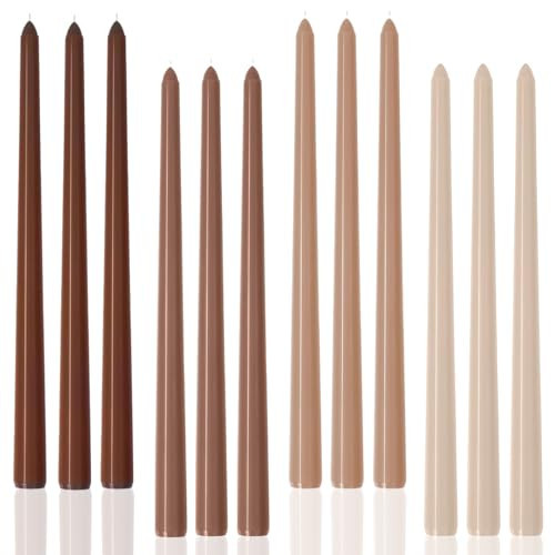 LPUSA Brown Tall Taper Candles 12 inch Unscented Smokeless Long Tall Tapered Candle for Candlesticks Sticks Wedding Advent Home Decor Dinner Christmas，Set of 12 | Amazon (US)