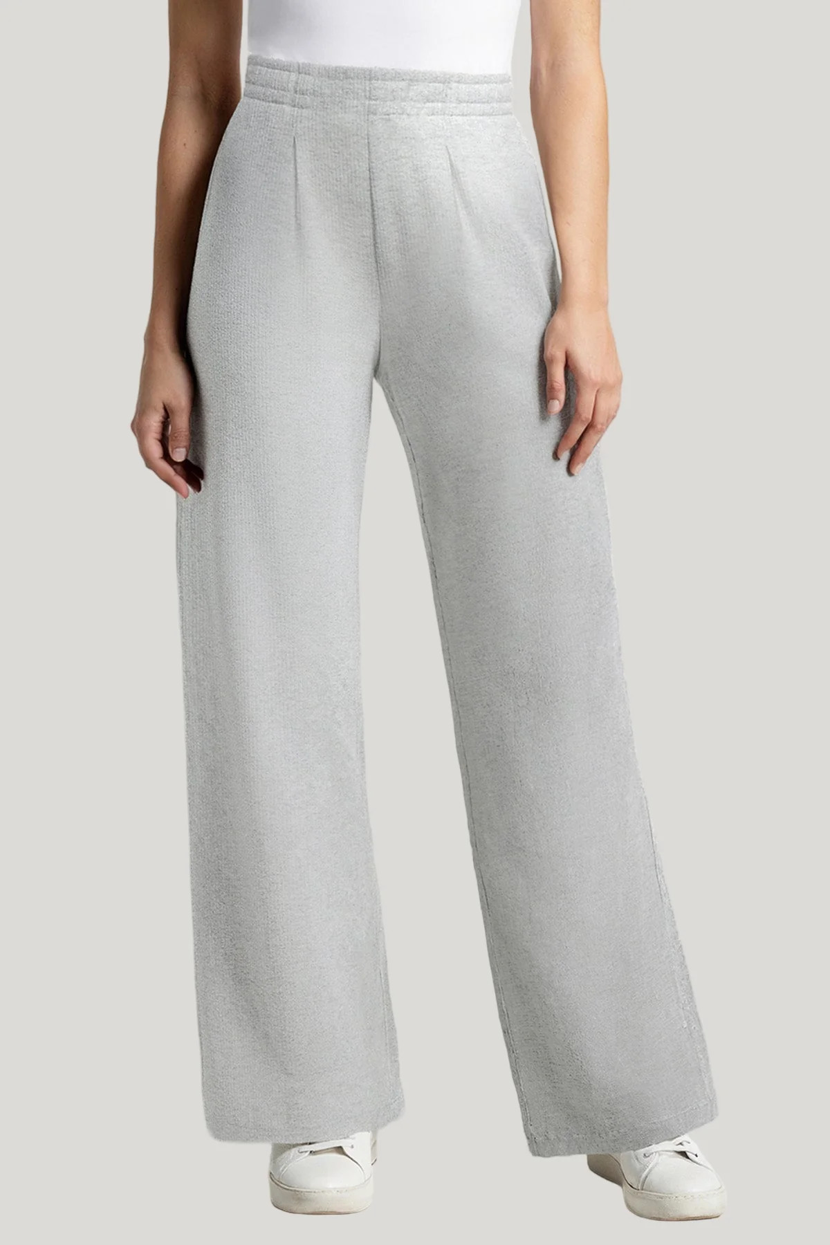 Brushed Rib Wide Leg Pant | Light Heather Grey | Three Dots